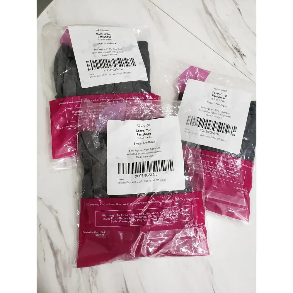 NEW‎ 3 PACKS / 6 PAIR - Silkies Control Top Panty Hose SMALL OFF BLACK